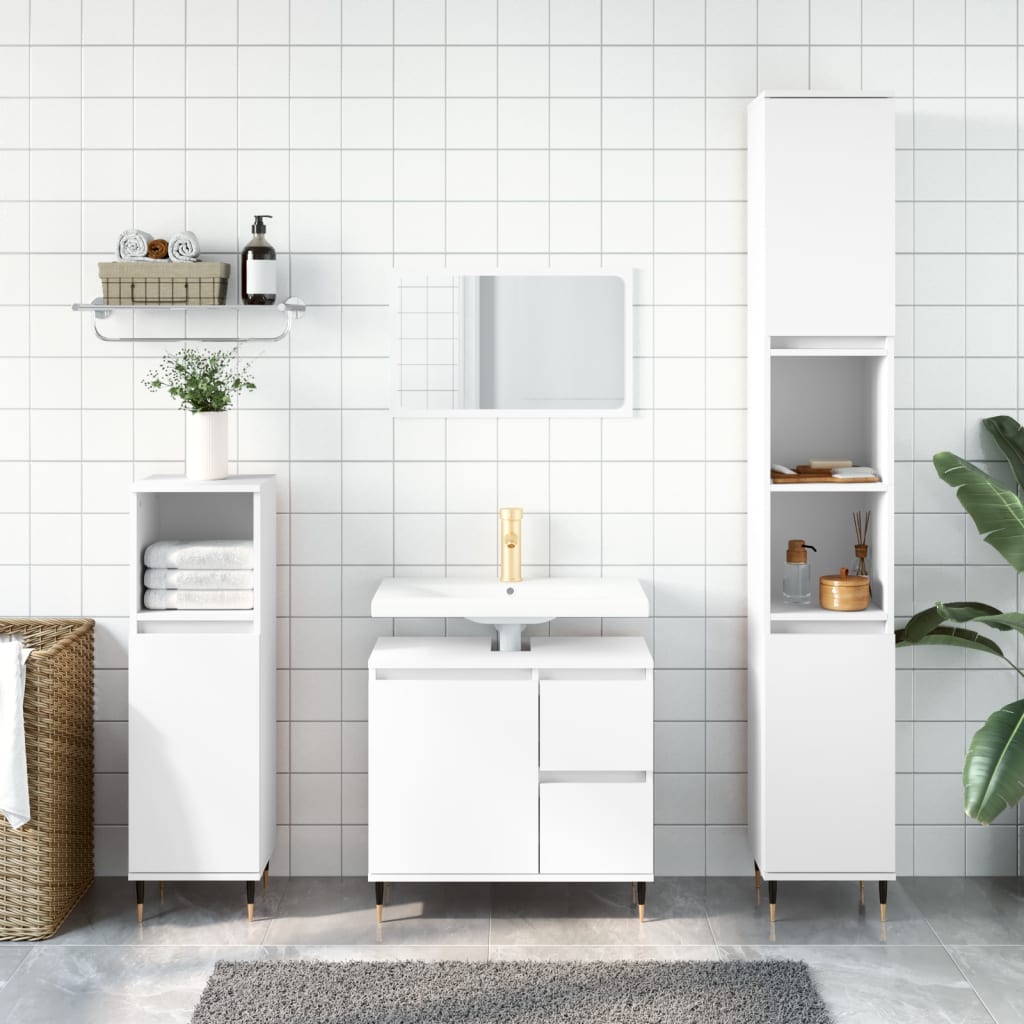 Set Mobili da Bagno 3 pz Bianco in Legno Multistrato | homemem39