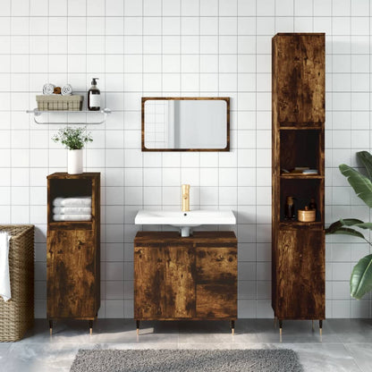Set Mobili da Bagno 3 pz Rovere Fumo in Legno Multistrato | homemem39