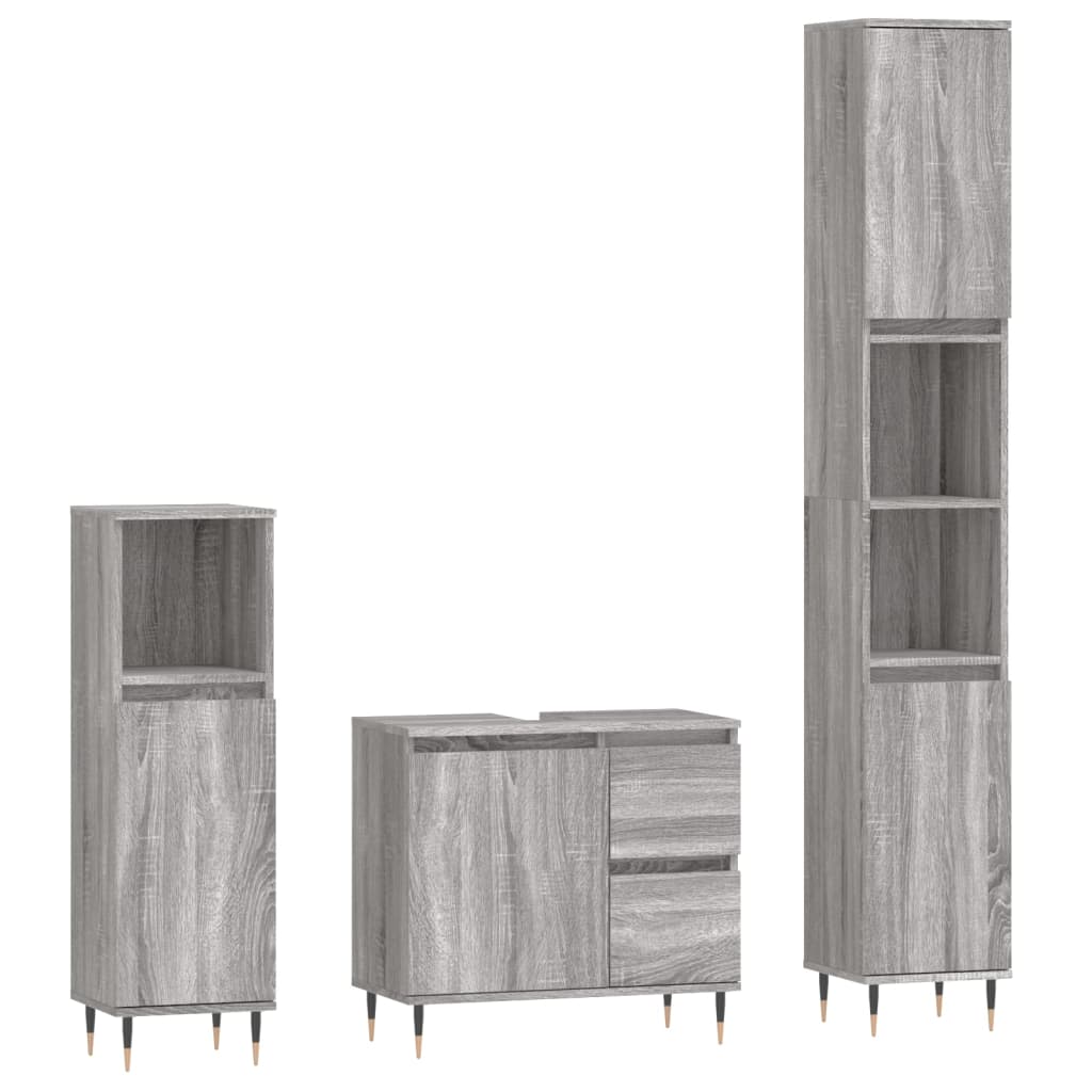 Set Mobili da Bagno 3 pz Grigio Sonoma in Legno Multistrato | homemem39