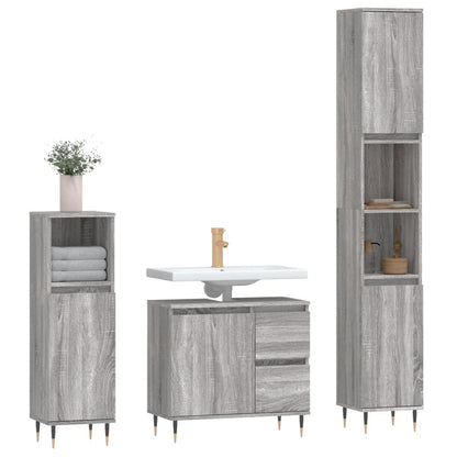 Set Mobili da Bagno 3 pz Grigio Sonoma in Legno Multistrato | homemem39
