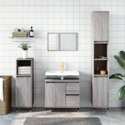 Set Mobili da Bagno 3 pz Grigio Sonoma in Legno Multistrato | homemem39