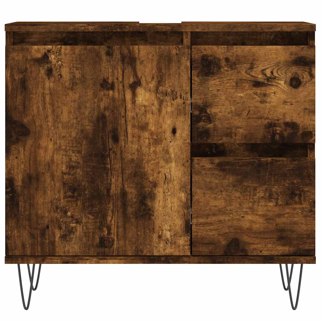 Set Mobili da Bagno 3 pz Rovere Fumo in Legno Multistrato