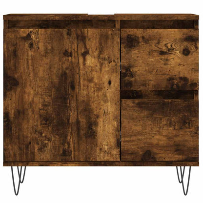 Set Mobili da Bagno 3 pz Rovere Fumo in Legno Multistrato