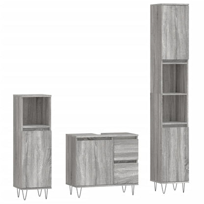 Set Mobili da Bagno 3 pz Grigio Sonoma in Legno Multistrato | homemem39
