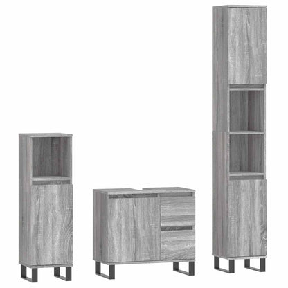 Set Mobili da Bagno 3 pz Grigio Sonoma in Legno Multistrato | homemem39