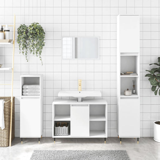 Set Mobili da Bagno 3 pz Bianco in Legno Multistrato | homemem39