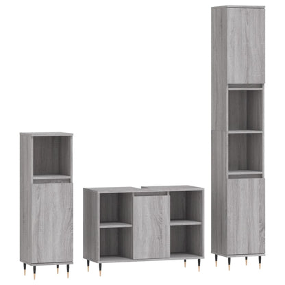 Set Mobili da Bagno 3 pz Grigio Sonoma in Legno Multistrato | homemem39