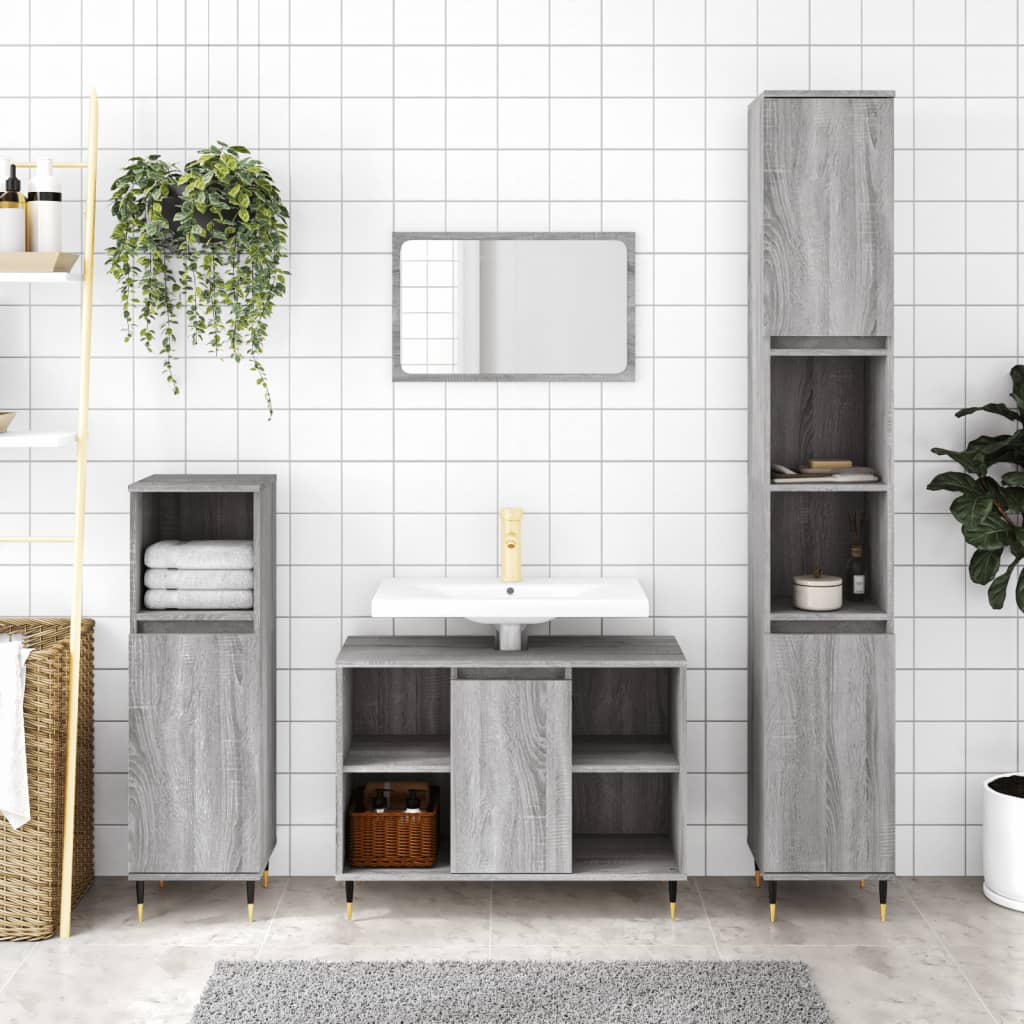 Set Mobili da Bagno 3 pz Grigio Sonoma in Legno Multistrato | homemem39