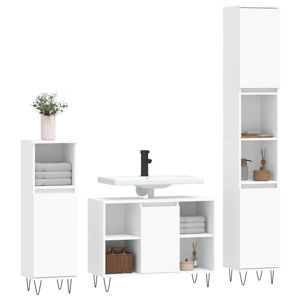 Set Mobili da Bagno 3 pz Bianco in Legno Multistrato | homemem39