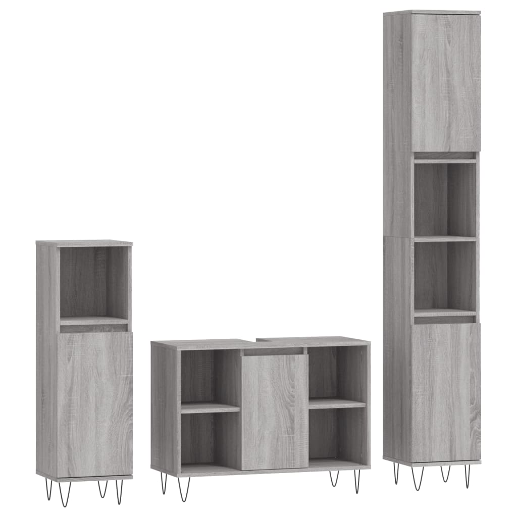 Set Mobili da Bagno 3 pz Grigio Sonoma in Legno Multistrato | homemem39