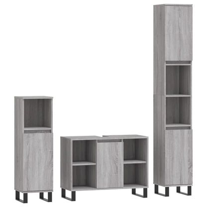 Set Mobili da Bagno 3 pz Grigio Sonoma in Legno Multistrato