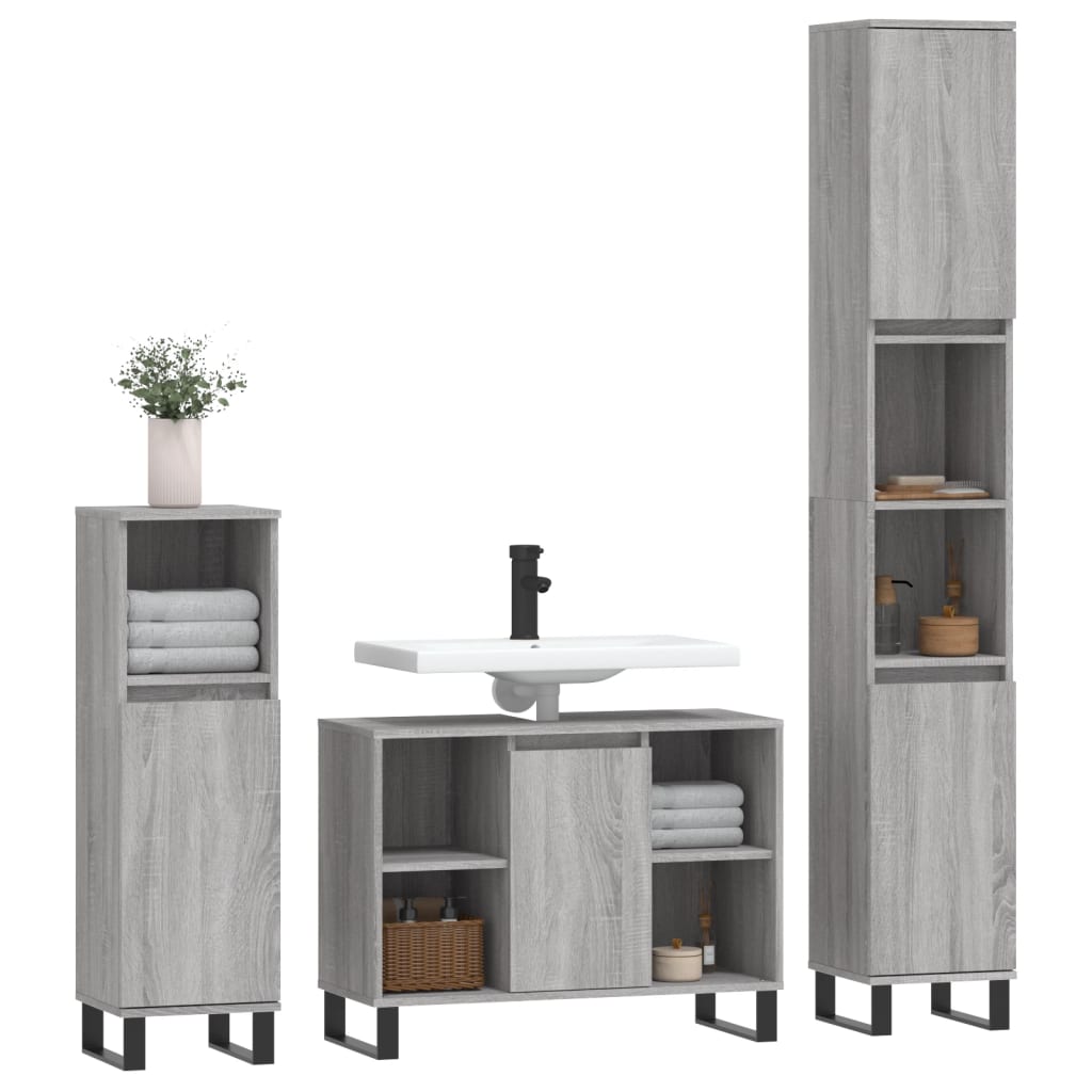Set Mobili da Bagno 3 pz in legno multistrato
