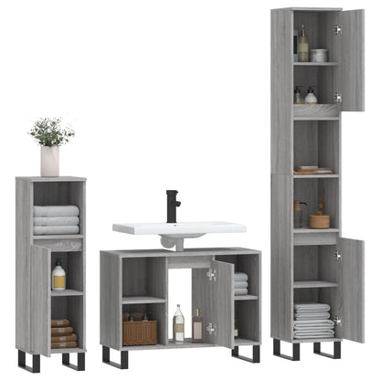 Set Mobili da Bagno 3 pz Grigio Sonoma in Legno Multistrato