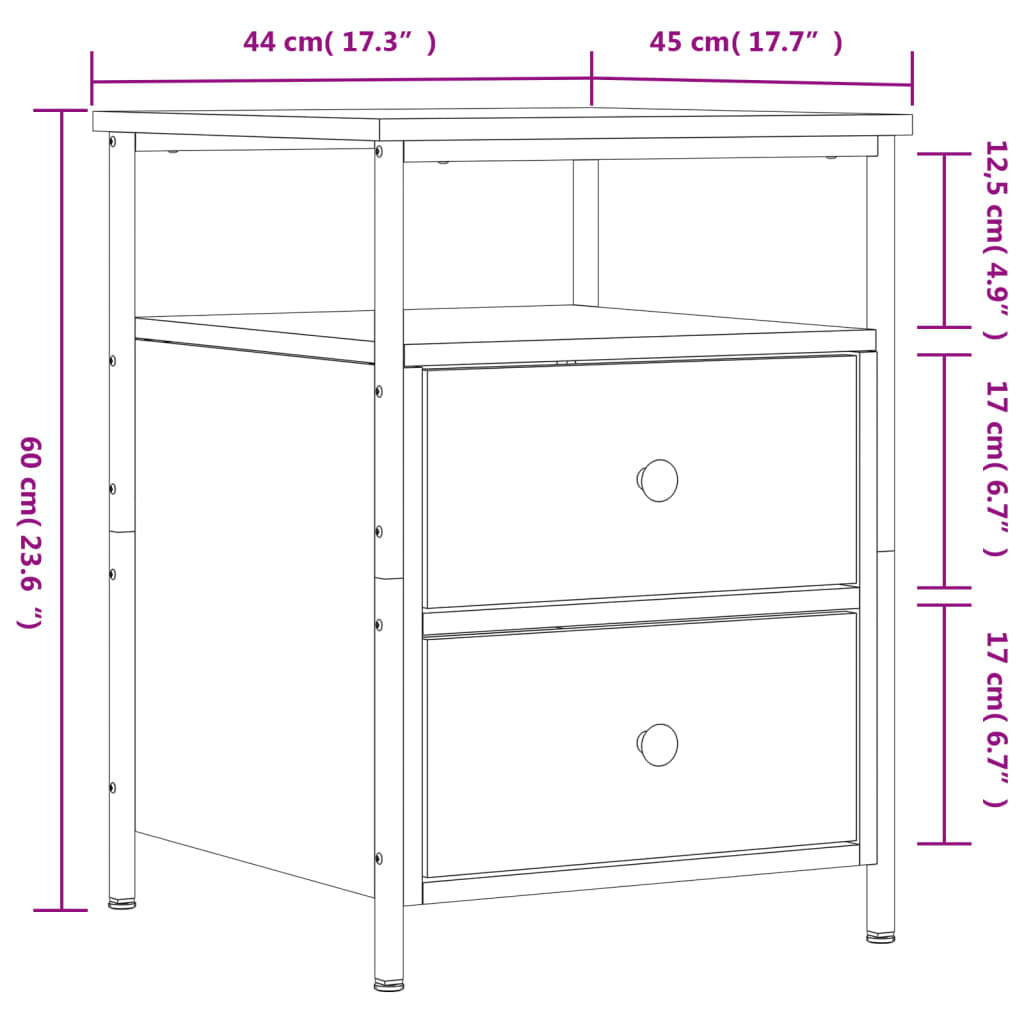 Comodini 2 pz Neri 44x45x60 cm in Legno Multistrato - homemem39