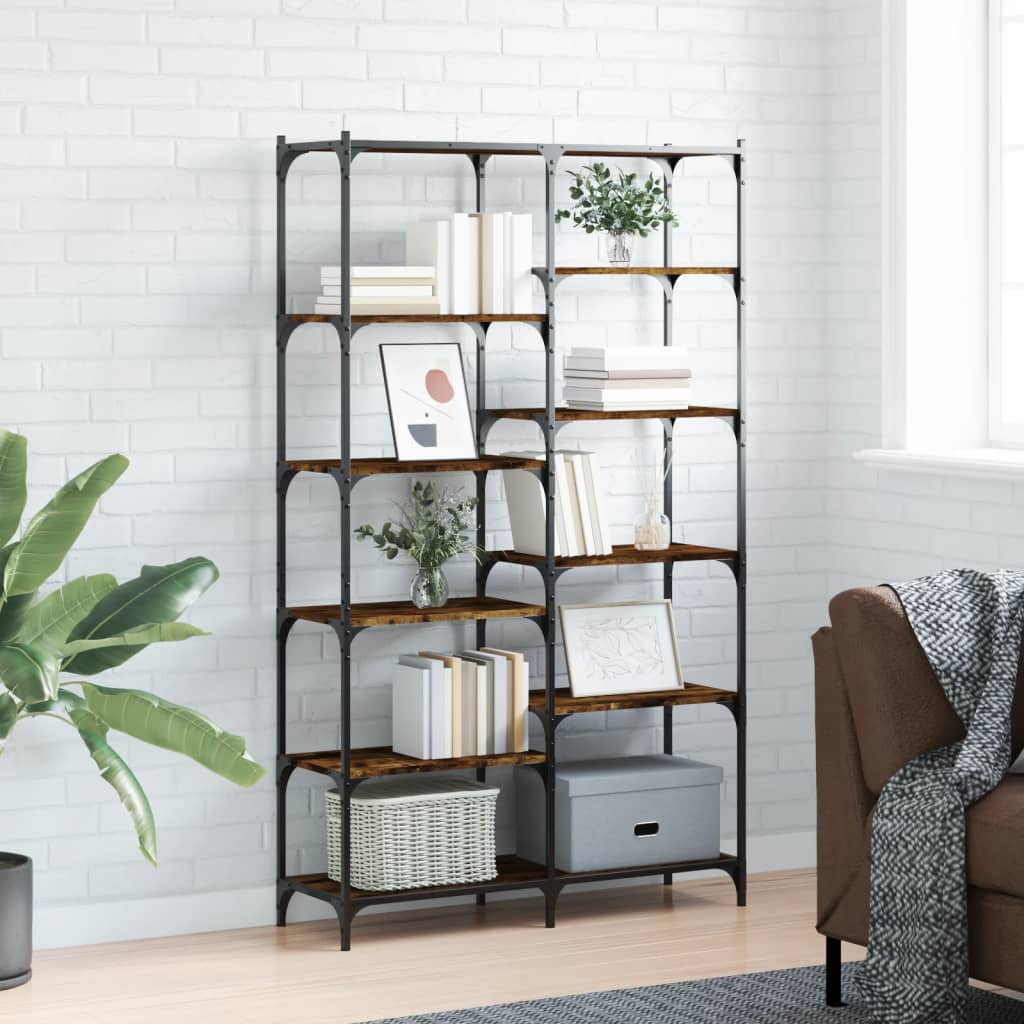 Libreria Rovere Fumo 100x32x170 cm in Legno Multistrato e Ferro | homemem39