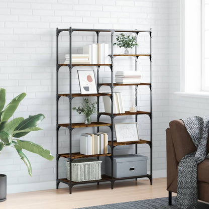 Libreria Rovere Fumo 100x32x170 cm in Legno Multistrato e Ferro | homemem39