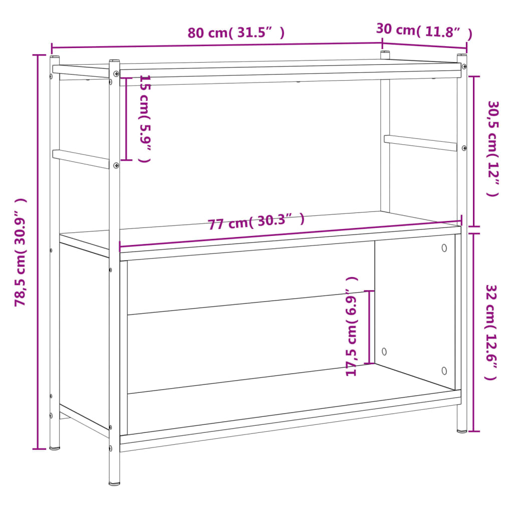 Libreria Grigio Sonoma 80x30x78,5 cm Legno Multistrato e Ferro | homemem39