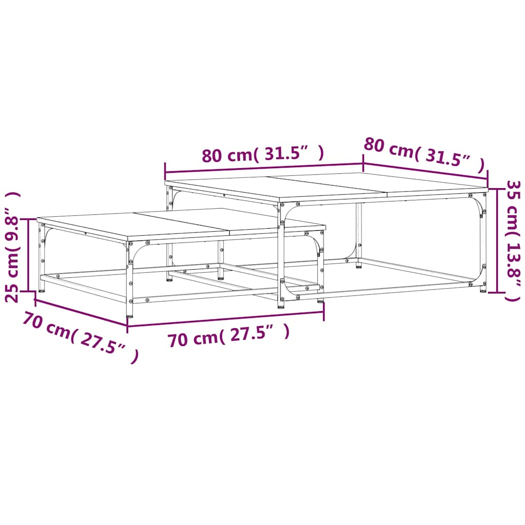 Tavolini Impilabili 2 pz Neri in Legno Multistrato