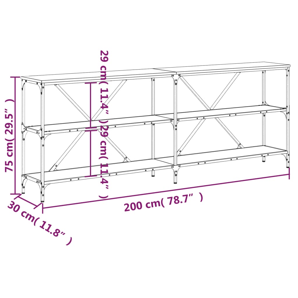 Tavolino Consolle Nero 200x30x75 cm Legno Multistrato e Ferro | homemem39