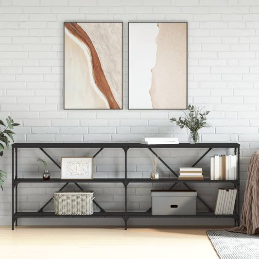 Tavolino Consolle Nero 200x30x75 cm Legno Multistrato e Ferro | homemem39