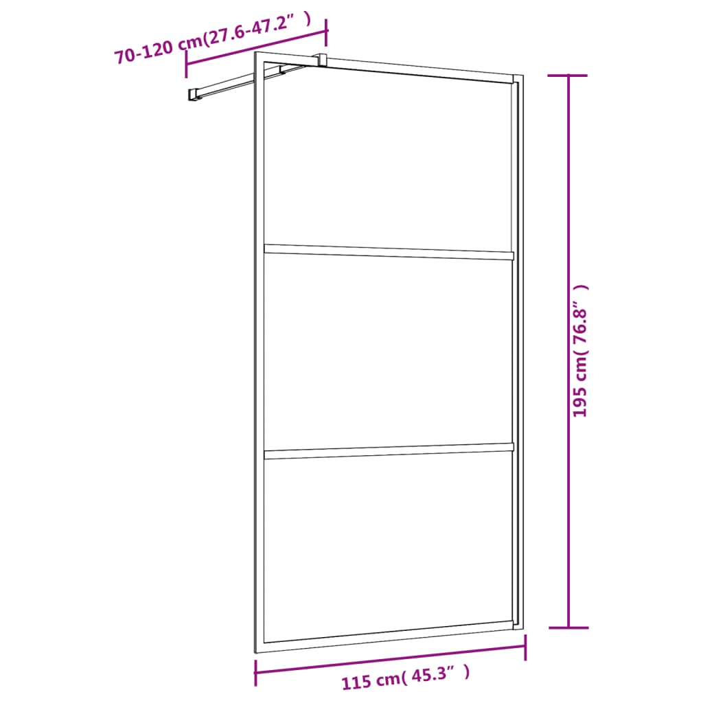 Parete per Doccia Walk-in Vetro Trasparente ESG 115x195 cm Oro