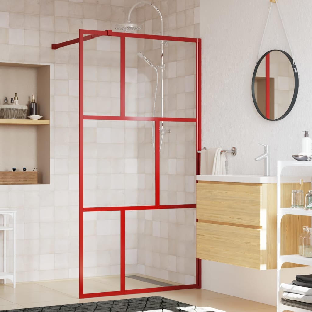 Parete per Doccia Walk-in Vetro Trasparente ESG 115x195cm Rossa | homemem39