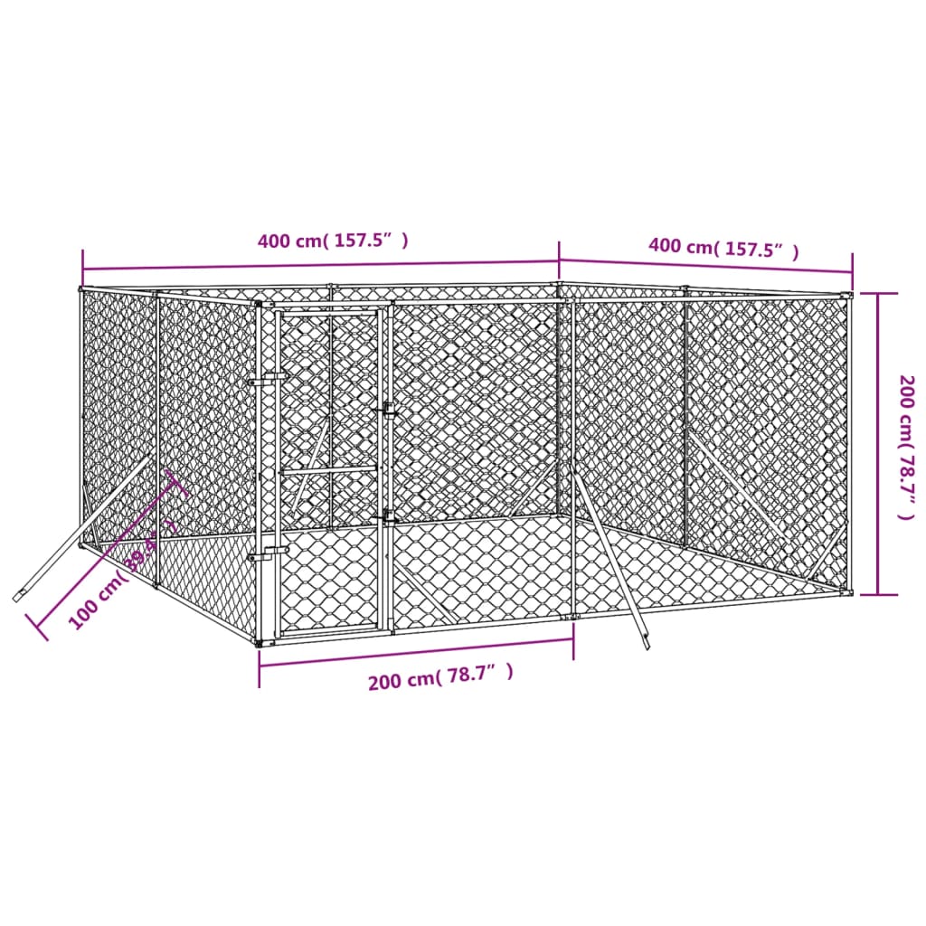 Cuccia per Cani da Esterno Argento 4x4x2 m in Acciaio Zincato - homemem39