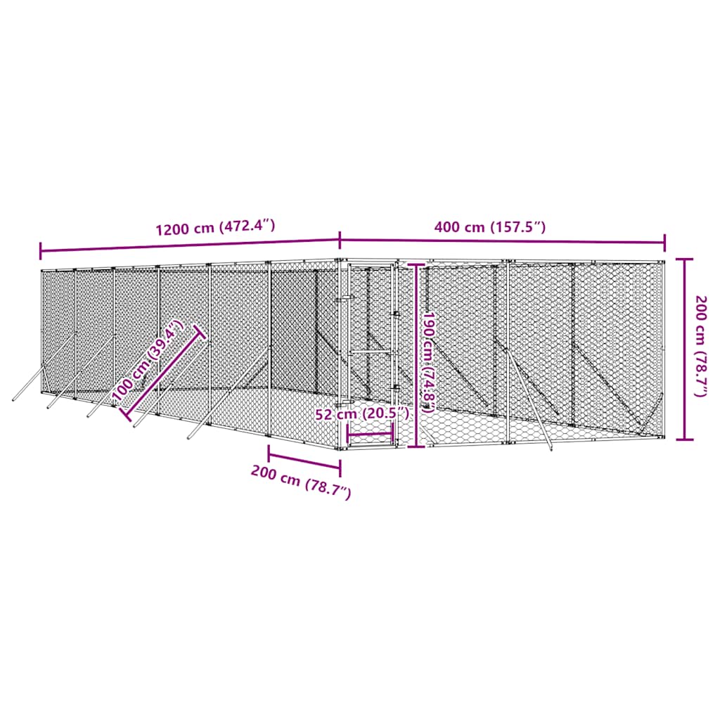 Cuccia per Cani da Esterno Argento 4x12x2 m in Acciaio Zincato | homemem39