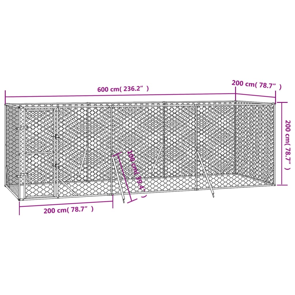 Cuccia per Cani da Esterno Argento 6x2x2 m in Acciaio Zincato - homemem39