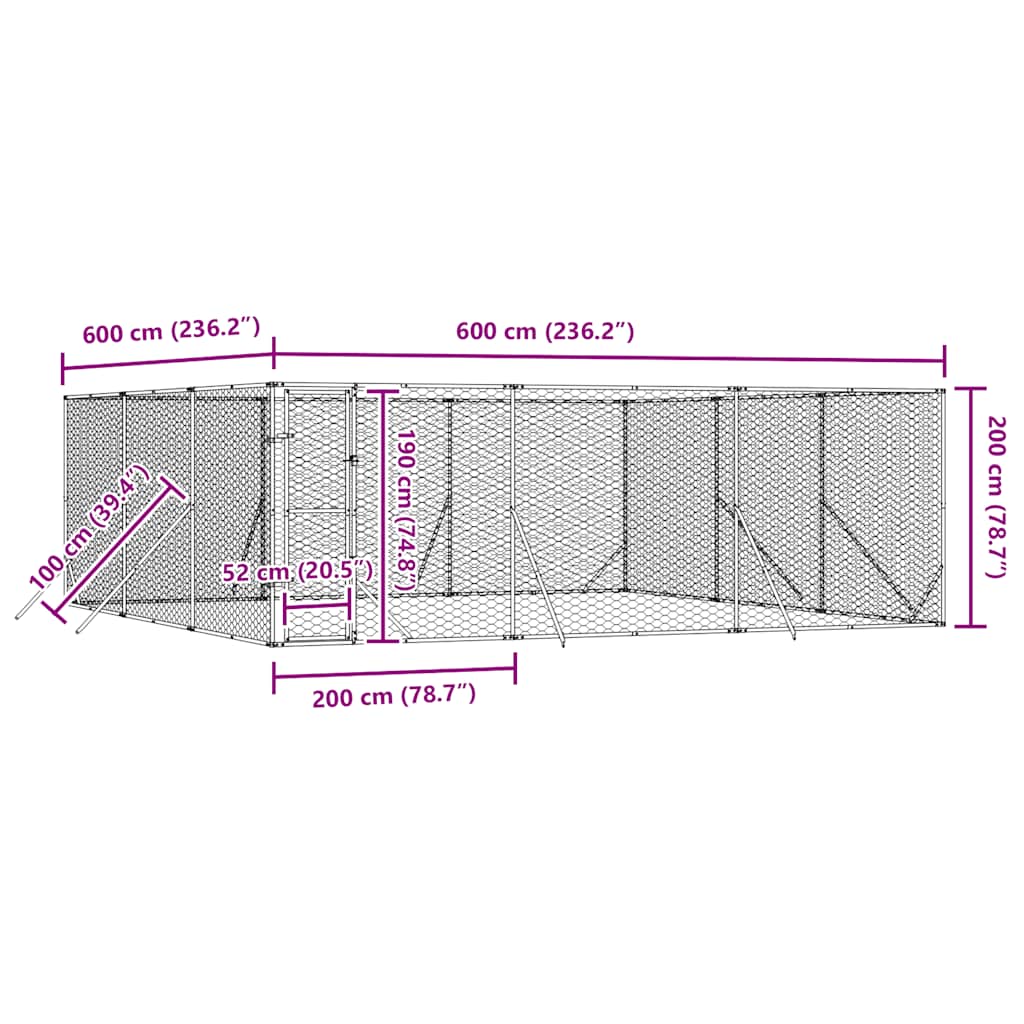 Cuccia per Cani da Esterno Argento 6x6x2 m in Acciaio Zincato | homemem39