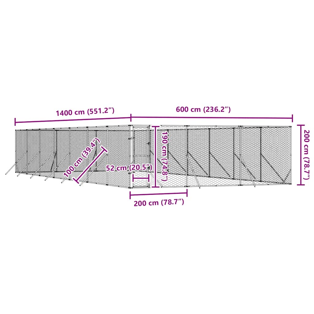 Cuccia per Cani da Esterno Argento 6x14x2 m in Acciaio Zincato | homemem39