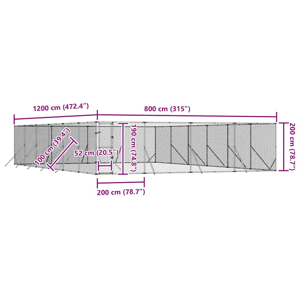 Cuccia per Cani da Esterno Argento 8x12x2 m in Acciaio Zincato | homemem39