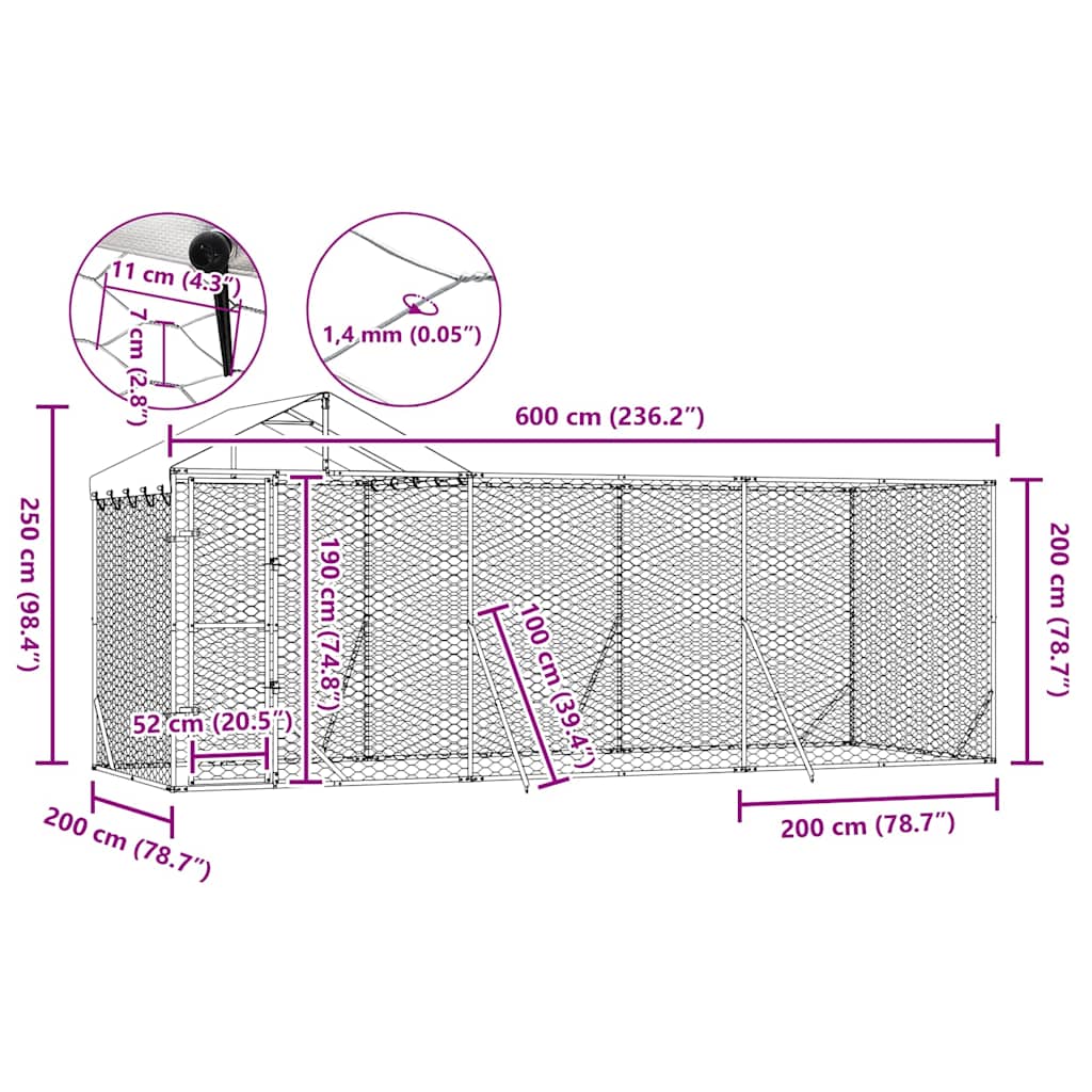 Cuccia Cani da Esterno Tetto Argento 6x2x2,5 m Acciaio Zincato | homemem39