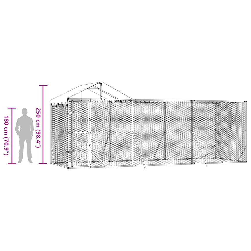 Cuccia Cani da Esterno Tetto Argento 6x2x2,5 m Acciaio Zincato | homemem39