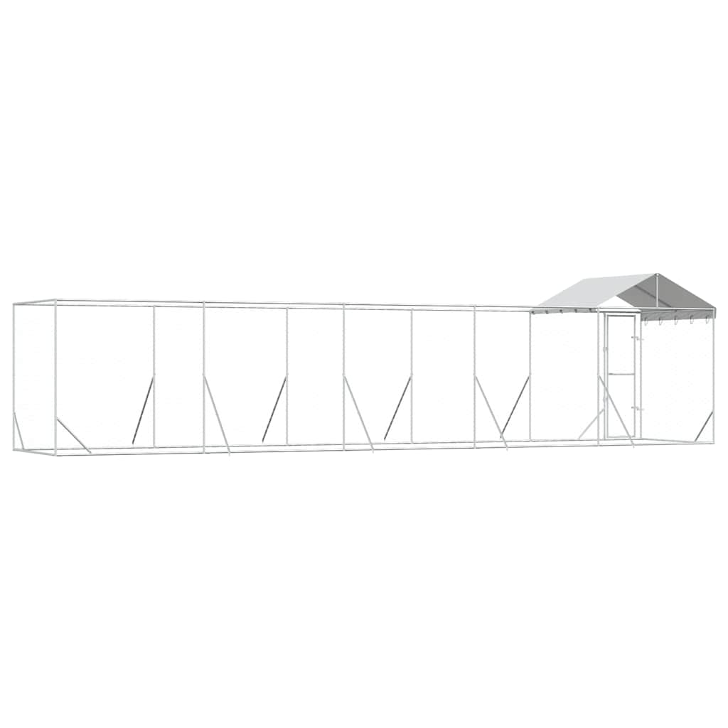 Cuccia Cani da Esterno Tetto Argento 10x2x2,5 m Acciaio Zincato | homemem39