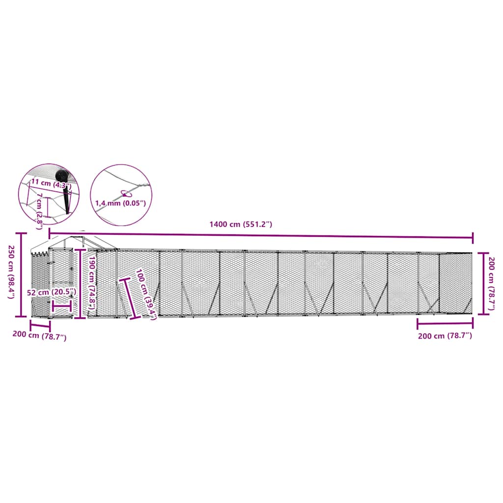 Cuccia Cani da Esterno Tetto Argento 14x2x2,5 m Acciaio Zincato | homemem39