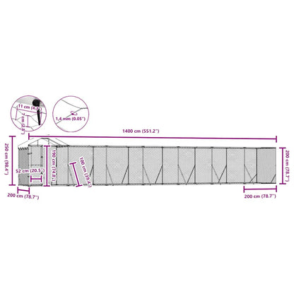 Cuccia Cani da Esterno Tetto Argento 14x2x2,5 m Acciaio Zincato | homemem39