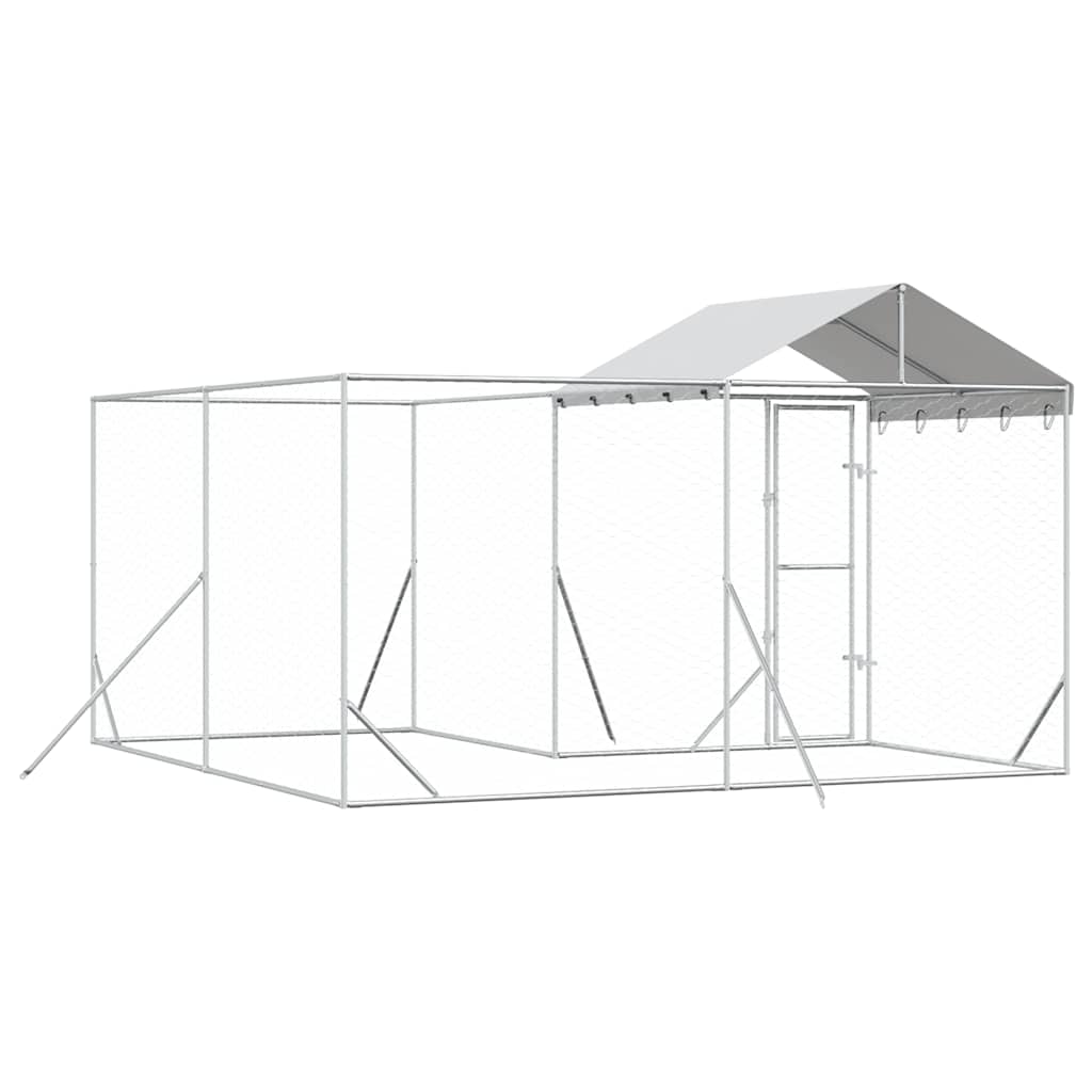 Cuccia Cani da Esterno Tetto Argento 4x4x2,5 m Acciaio Zincato | homemem39