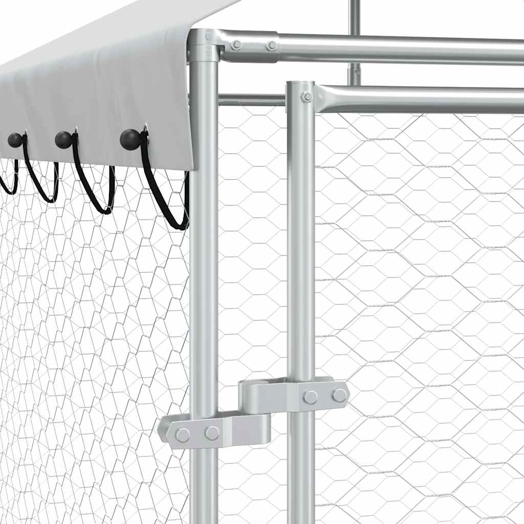 Cuccia Cani da Esterno Tetto Argento 4x4x2,5 m Acciaio Zincato | homemem39