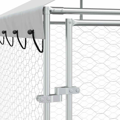Cuccia Cani da Esterno Tetto Argento 4x4x2,5 m Acciaio Zincato | homemem39