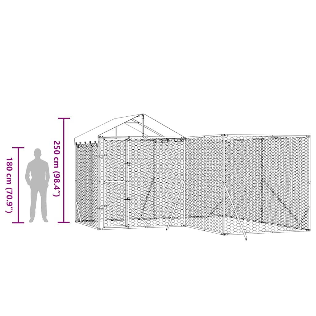 Cuccia Cani da Esterno Tetto Argento 4x4x2,5 m Acciaio Zincato | homemem39