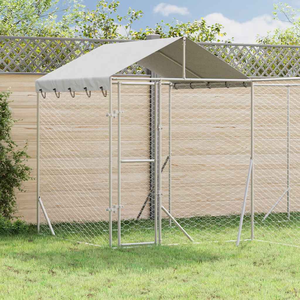 Cuccia Cani da Esterno Tetto Argento 4x4x2,5 m Acciaio Zincato | homemem39