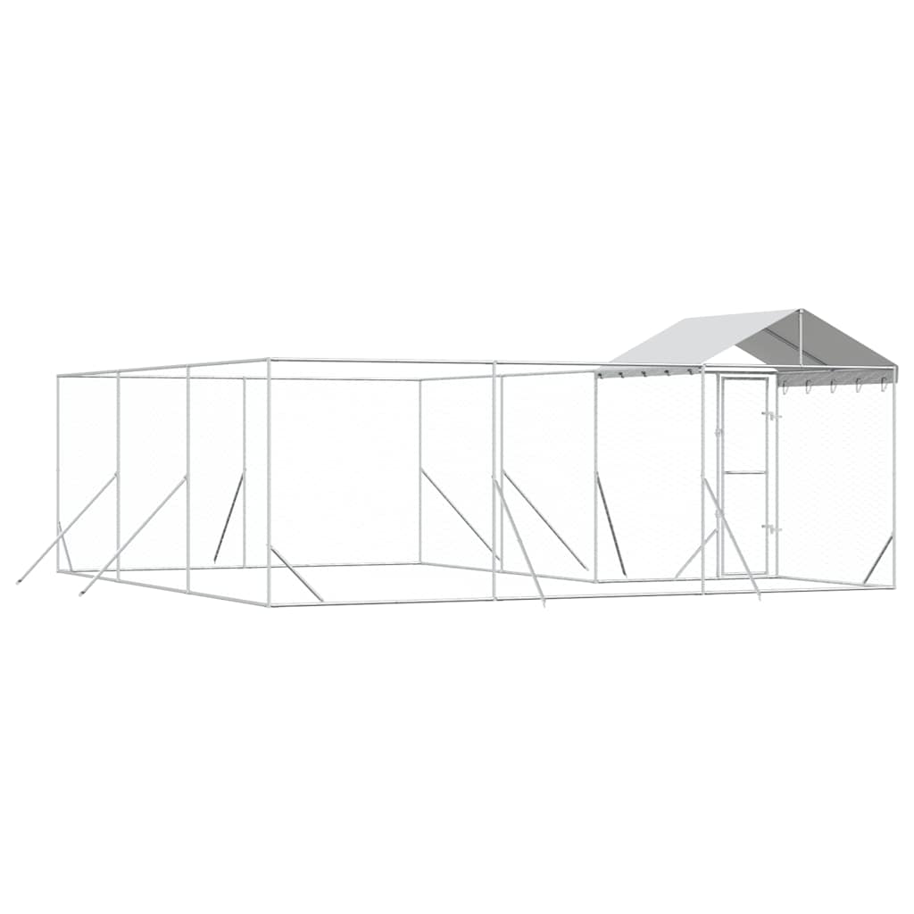 Cuccia Cani da Esterno Tetto Argento 6x6x2,5 m Acciaio Zincato | homemem39