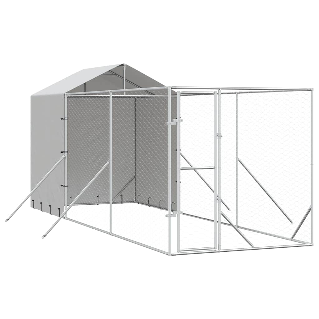 Cuccia Cani da Esterno Tetto Argento 2x6x2,5 m Acciaio Zincato | homemem39