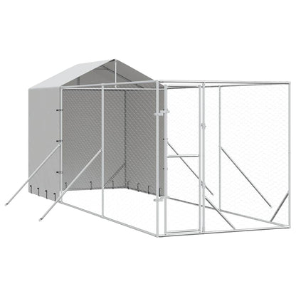 Cuccia Cani da Esterno Tetto Argento 2x6x2,5 m Acciaio Zincato | homemem39