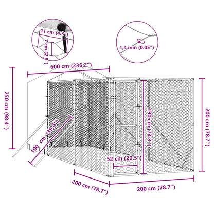 Cuccia Cani da Esterno Tetto Argento 2x6x2,5 m Acciaio Zincato | homemem39