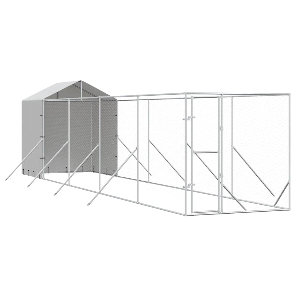 Cuccia Cani da Esterno Tetto Argento 2x10x2,5 m Acciaio Zincato | homemem39