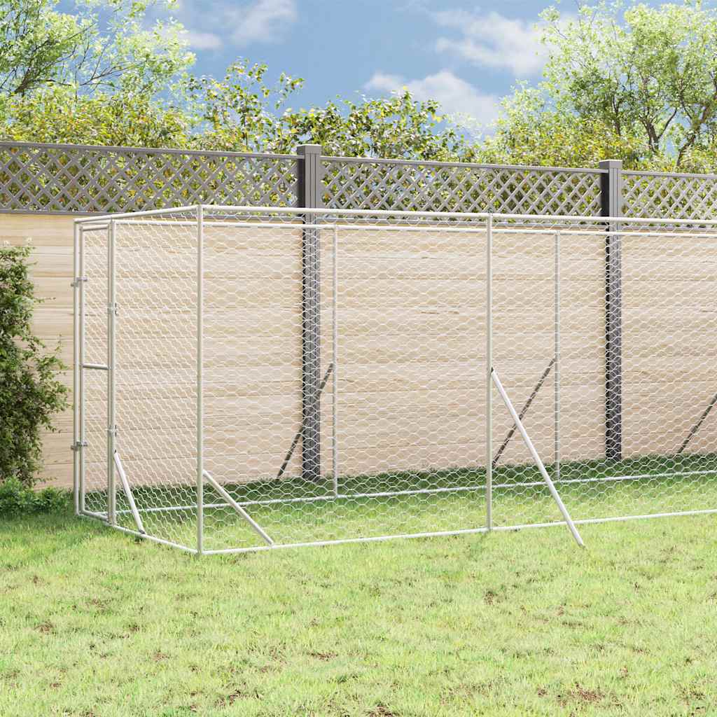 Cuccia Cani da Esterno Tetto Argento 2x10x2,5 m Acciaio Zincato | homemem39