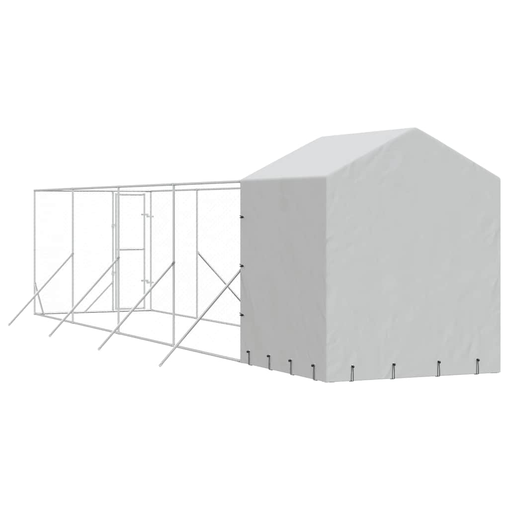 Cuccia Cani da Esterno Tetto Argento 2x10x2,5 m Acciaio Zincato | homemem39