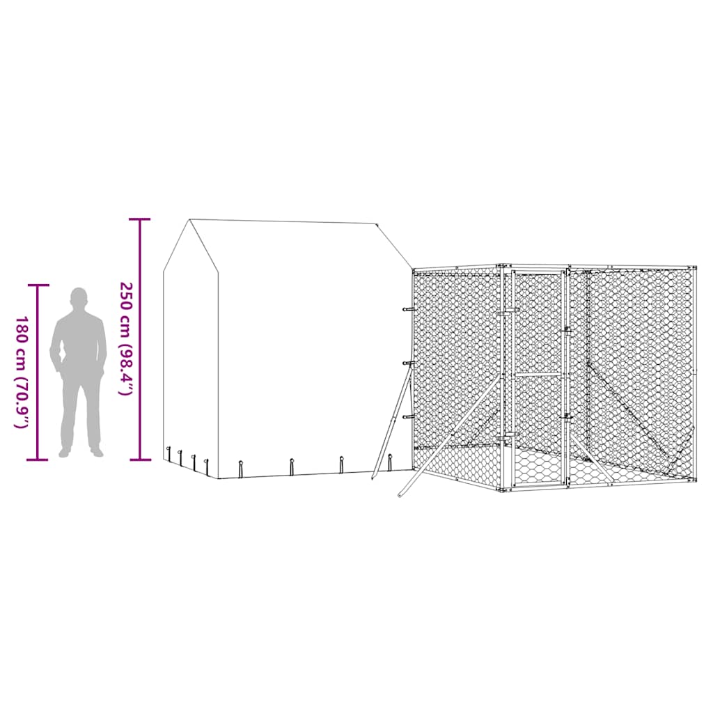 Cuccia Cani da Esterno Tetto Argento 4x4x2,5 m Acciaio Zincato | homemem39